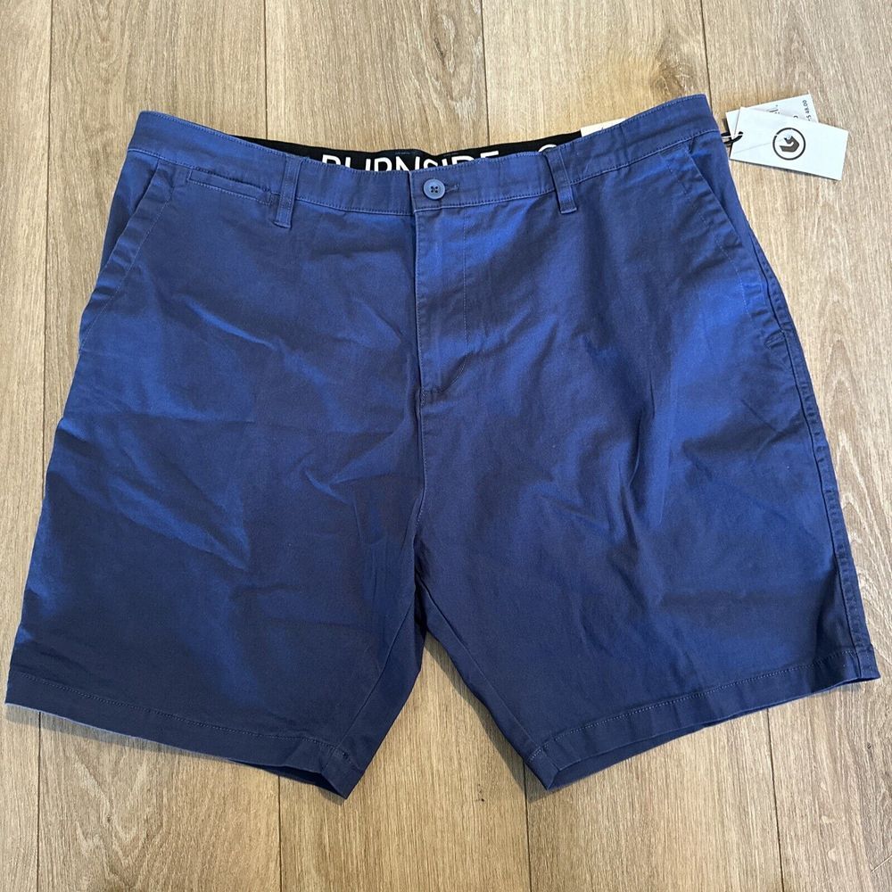 Burnside Men's Chino Shorts‎ Regular Fit 8"  Above Knee Midweight, Navy, 40 NEW
